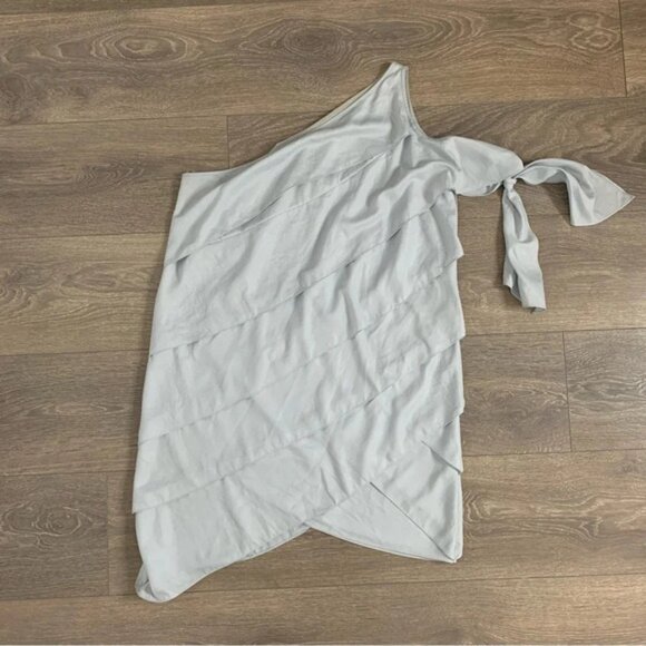 BCBG Women's Mini Dress Tiered Layered Ruffle One Shoulder Tie Sleeve Pale blue - Picture 14 of 16